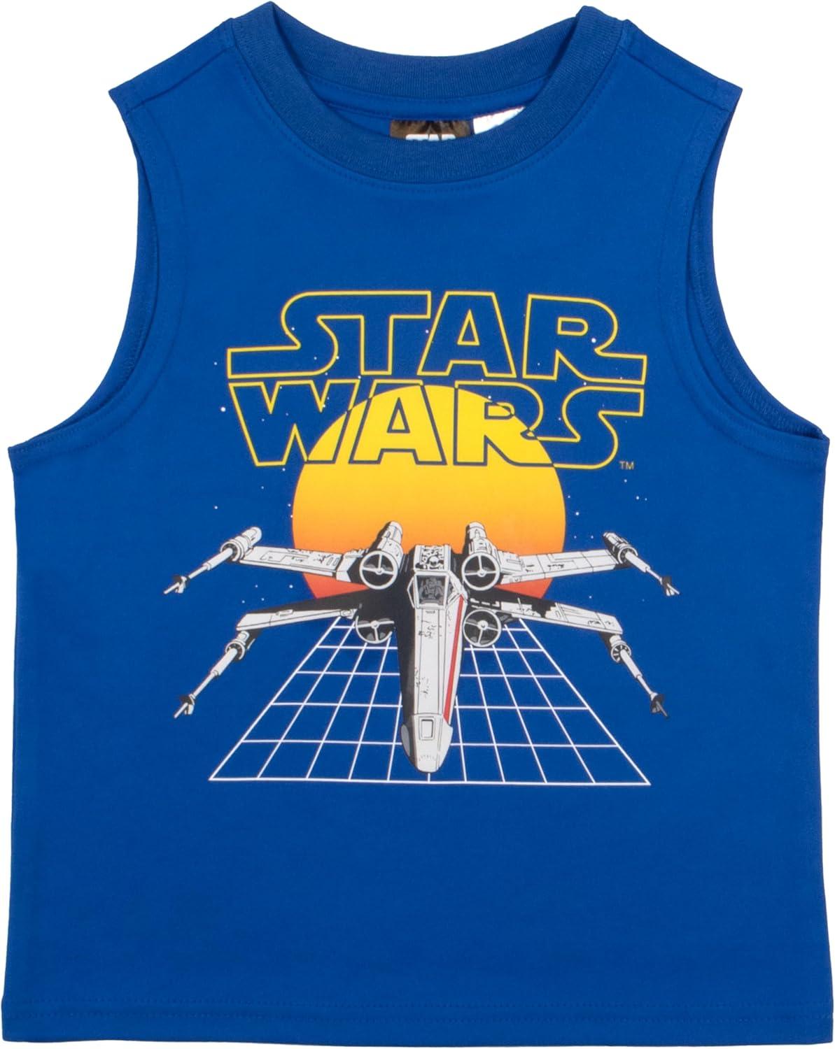 imageSTAR WARS Boys 3Piece Set  Short Sleeve TShirt Tank Top and Shorts Summer Outfit Bundle for Kids and ToddlersGrey and Blue
