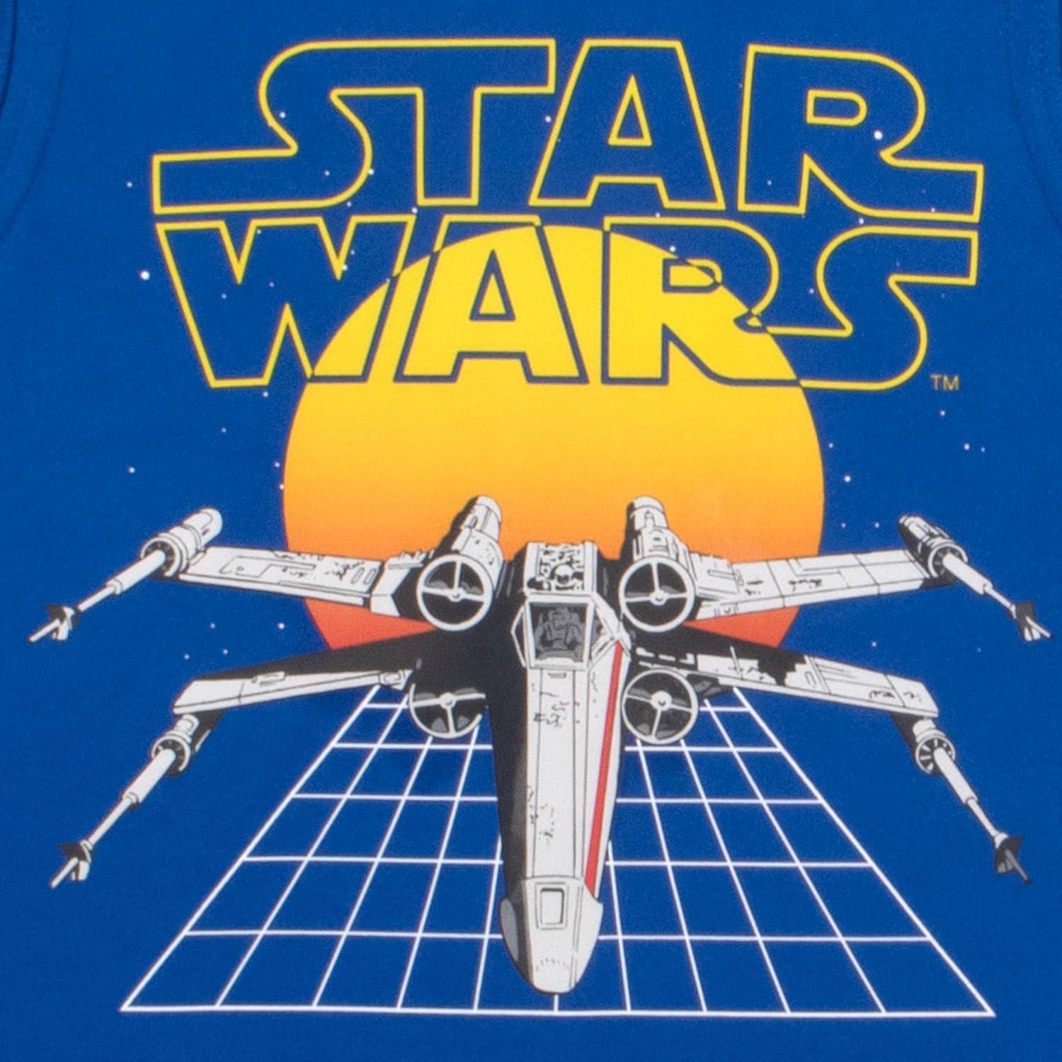 imageSTAR WARS Boys 3Piece Set  Short Sleeve TShirt Tank Top and Shorts Summer Outfit Bundle for Kids and ToddlersGrey and Blue
