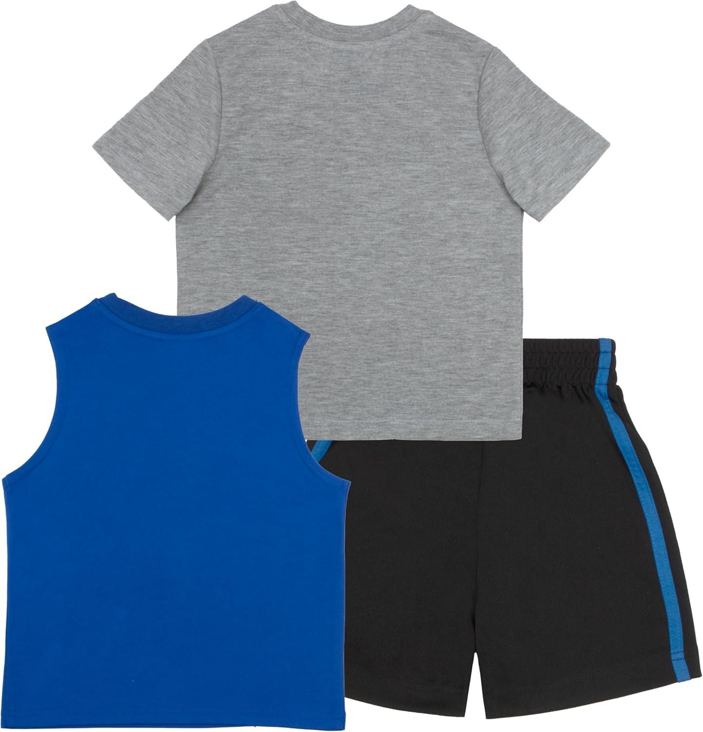 imageSTAR WARS Boys 3Piece Set  Short Sleeve TShirt Tank Top and Shorts Summer Outfit Bundle for Kids and ToddlersGrey and Blue