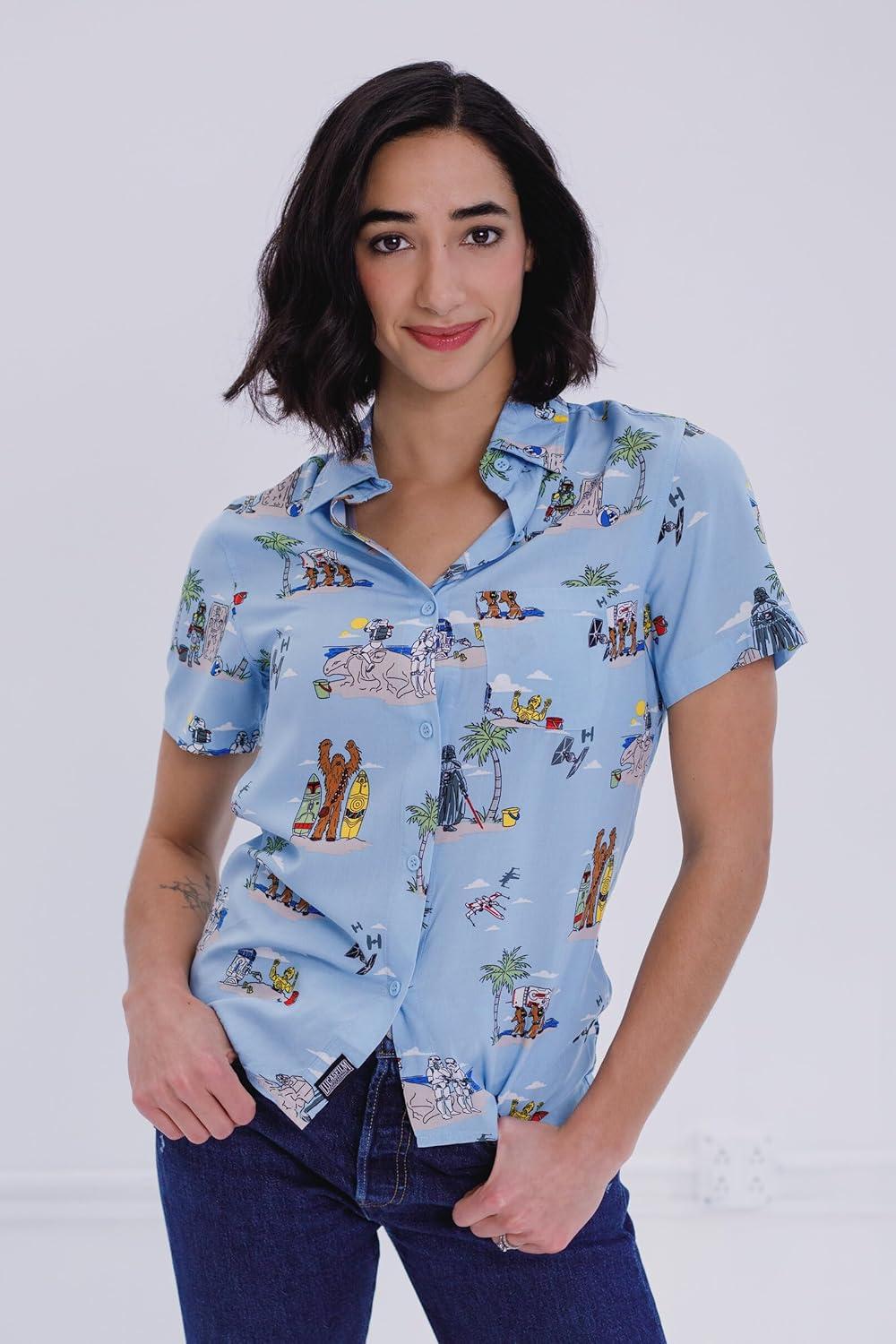 imageSTAR WARS Chewbacca Darth Vader R2D2 Stormtrooper TIE Fighter XWing Matching Family Hawaiian Button Down Shirt AdultBlue Island  Button Down