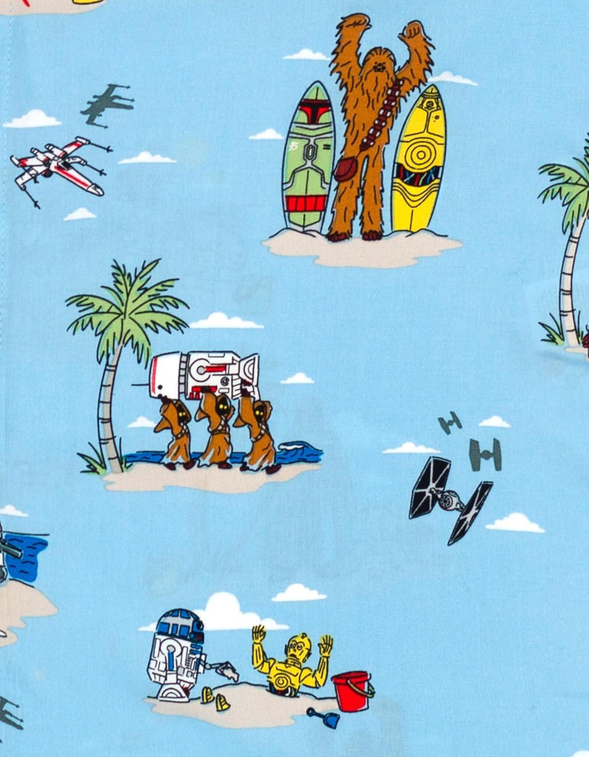 imageSTAR WARS Chewbacca Darth Vader R2D2 Stormtrooper TIE Fighter XWing Matching Family Hawaiian Button Down Shirt AdultBlue Island  Button Down