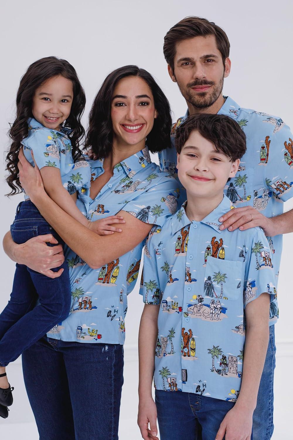 imageSTAR WARS Chewbacca Darth Vader R2D2 Stormtrooper TIE Fighter XWing Matching Family Hawaiian Button Down Shirt AdultBlue Island  Button Down