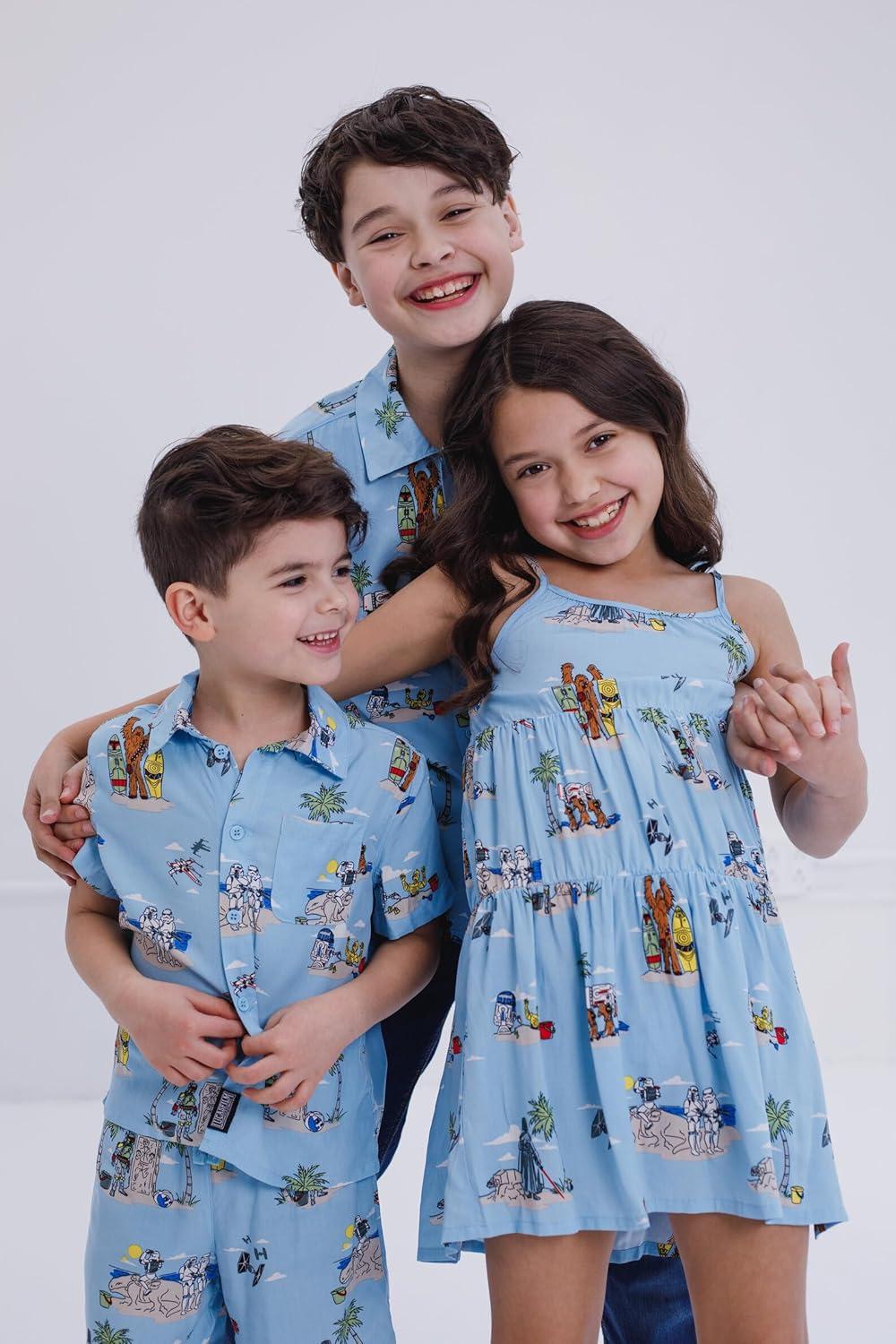imageSTAR WARS Chewbacca Darth Vader R2D2 Stormtrooper TIE Fighter XWing Matching Family Hawaiian Button Down Shirt AdultBlue Island  Button Down