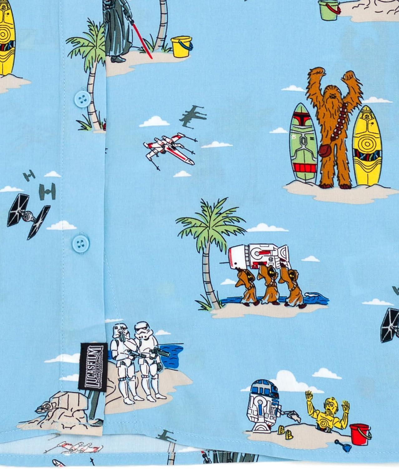 imageSTAR WARS Chewbacca Darth Vader R2D2 Stormtrooper TIE Fighter XWing Matching Family Hawaiian Button Down Shirt AdultBlue Island  Button Down