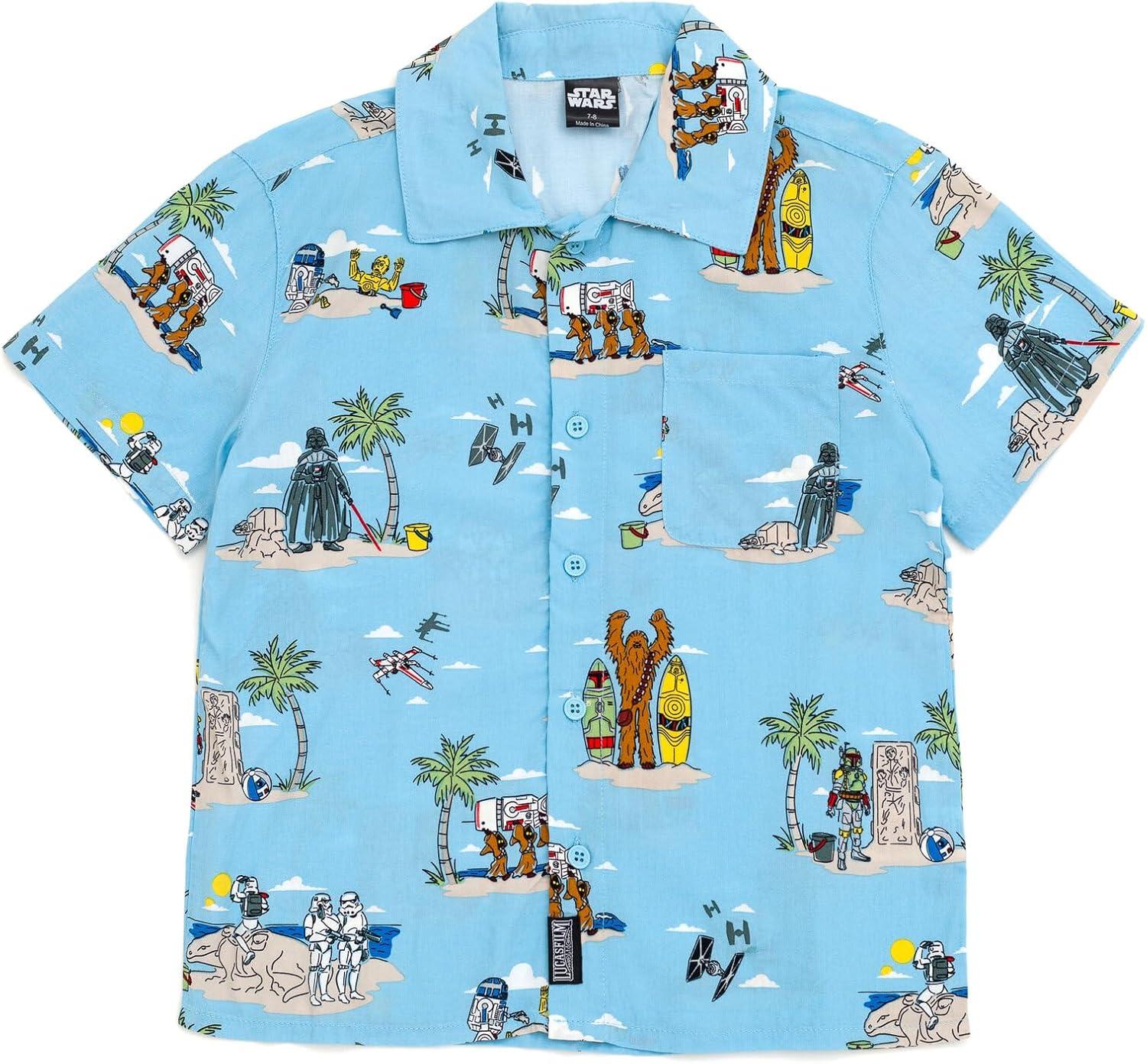 imageSTAR WARS Chewbacca Darth Vader R2D2 Stormtrooper TIE Fighter XWing Matching Family Hawaiian Button Down Shirt AdultBlue Island  Button Down