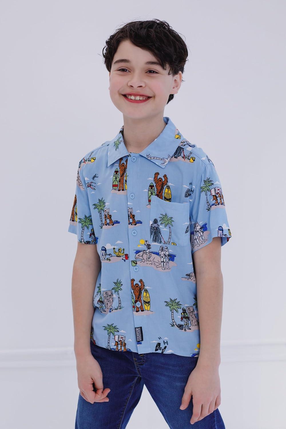imageSTAR WARS Chewbacca Darth Vader R2D2 Stormtrooper TIE Fighter XWing Matching Family Hawaiian Button Down Shirt AdultBlue Island  Button Down