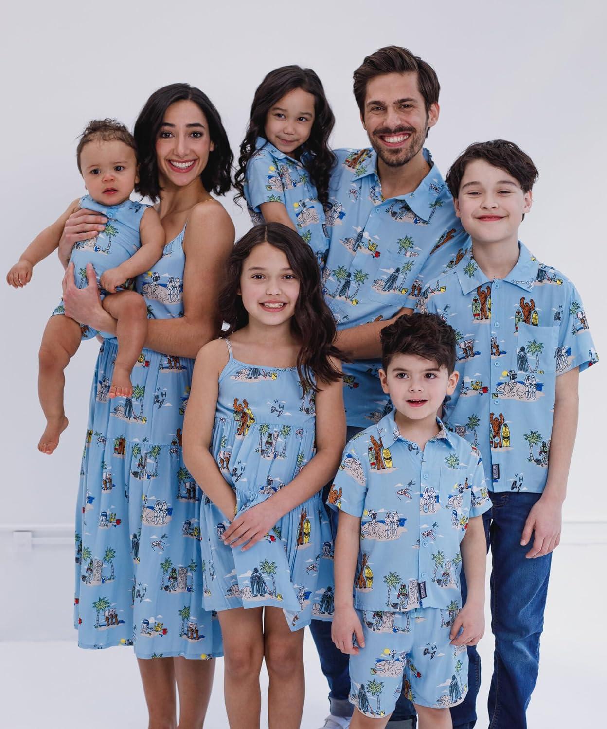 imageSTAR WARS Chewbacca Darth Vader R2D2 Stormtrooper TIE Fighter XWing Matching Family Hawaiian Button Down Shirt AdultBlue Island  Button Down