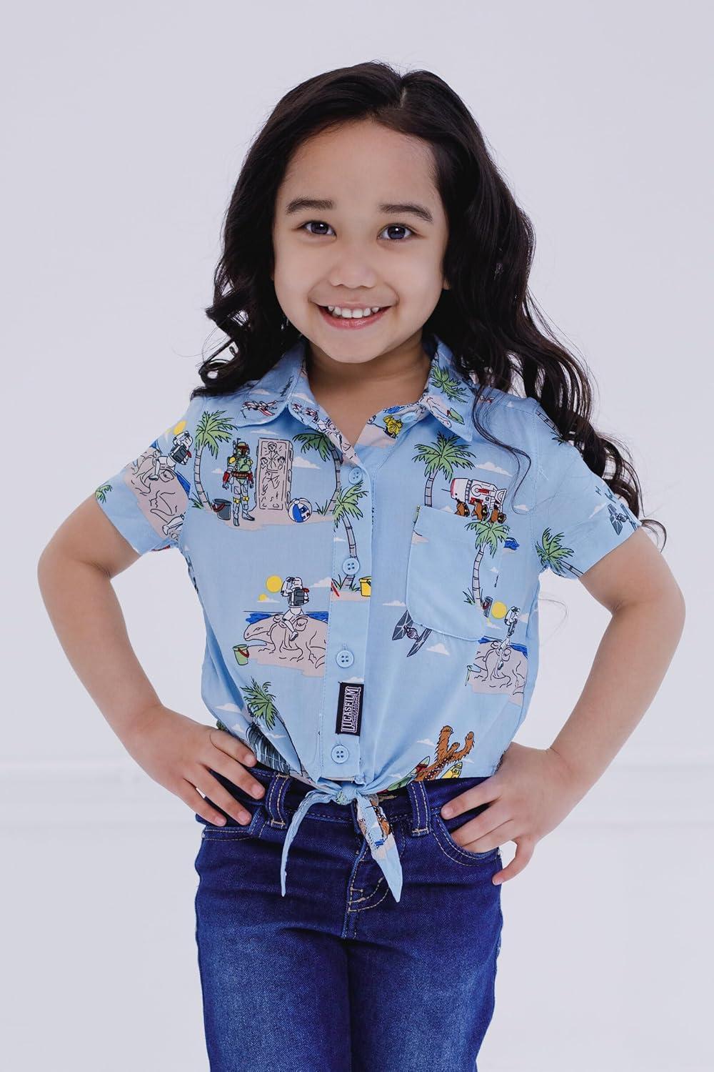 imageSTAR WARS Chewbacca Darth Vader R2D2 Stormtrooper TIE Fighter XWing Matching Family Hawaiian Button Down Shirt AdultBlue Island  Button Down W Front Tie