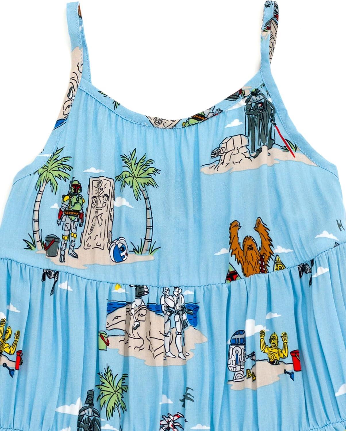 imageSTAR WARS Chewbacca Darth Vader R2D2 Stormtrooper TIE Fighter XWing Matching Family Hawaiian Button Down Shirt AdultBlue Island  Knee Length Dress