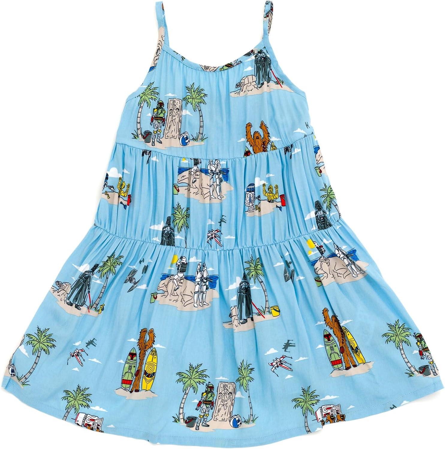 imageSTAR WARS Chewbacca Darth Vader R2D2 Stormtrooper TIE Fighter XWing Matching Family Hawaiian Button Down Shirt AdultBlue Island  Knee Length Dress