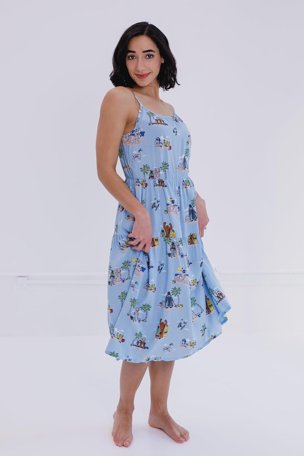 imageSTAR WARS Chewbacca Darth Vader R2D2 Stormtrooper TIE Fighter XWing Matching Family Hawaiian Button Down Shirt AdultBlue Island  Maxi Dress