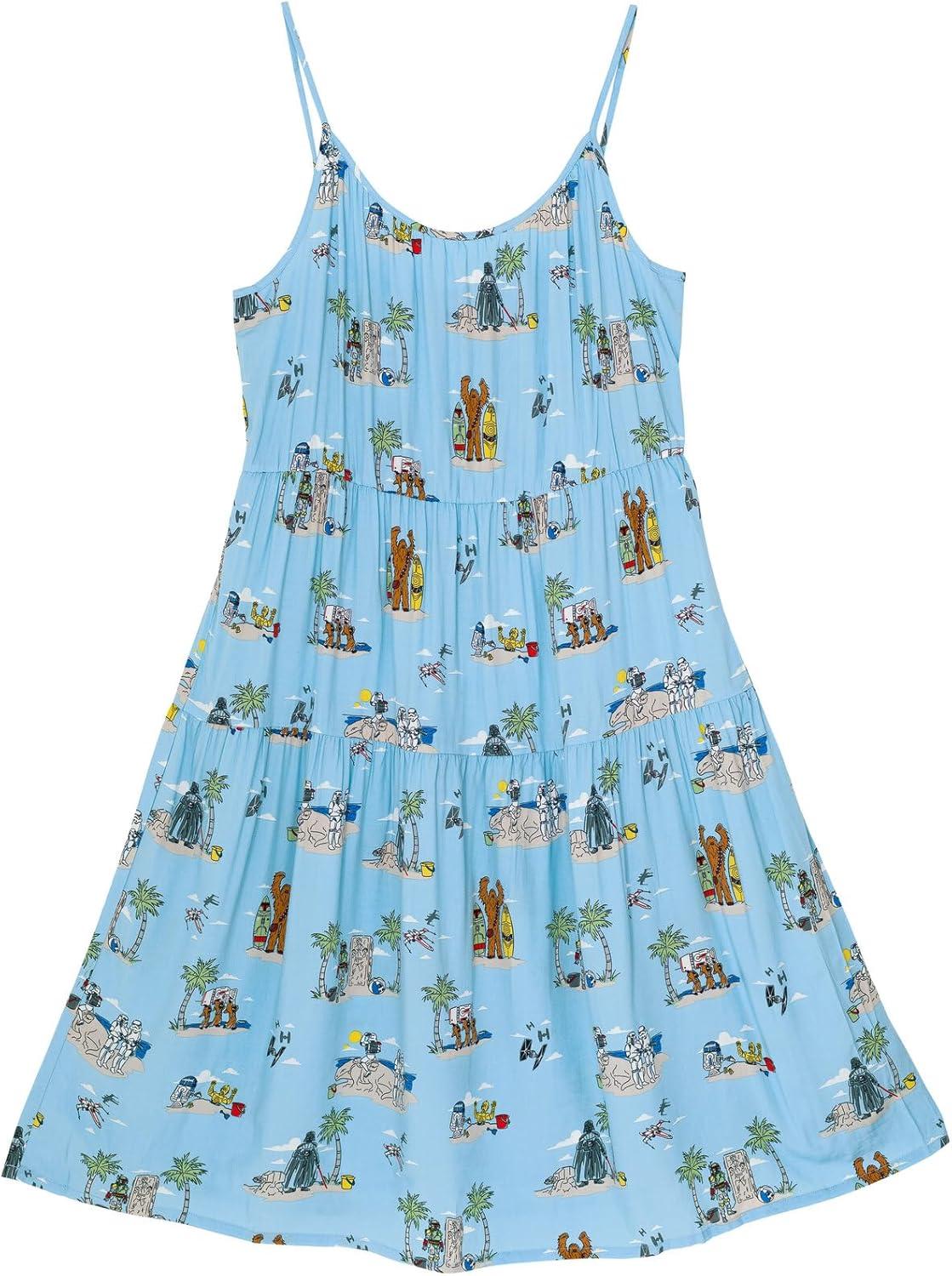 imageSTAR WARS Chewbacca Darth Vader R2D2 Stormtrooper TIE Fighter XWing Matching Family Hawaiian Button Down Shirt AdultBlue Island  Maxi Dress