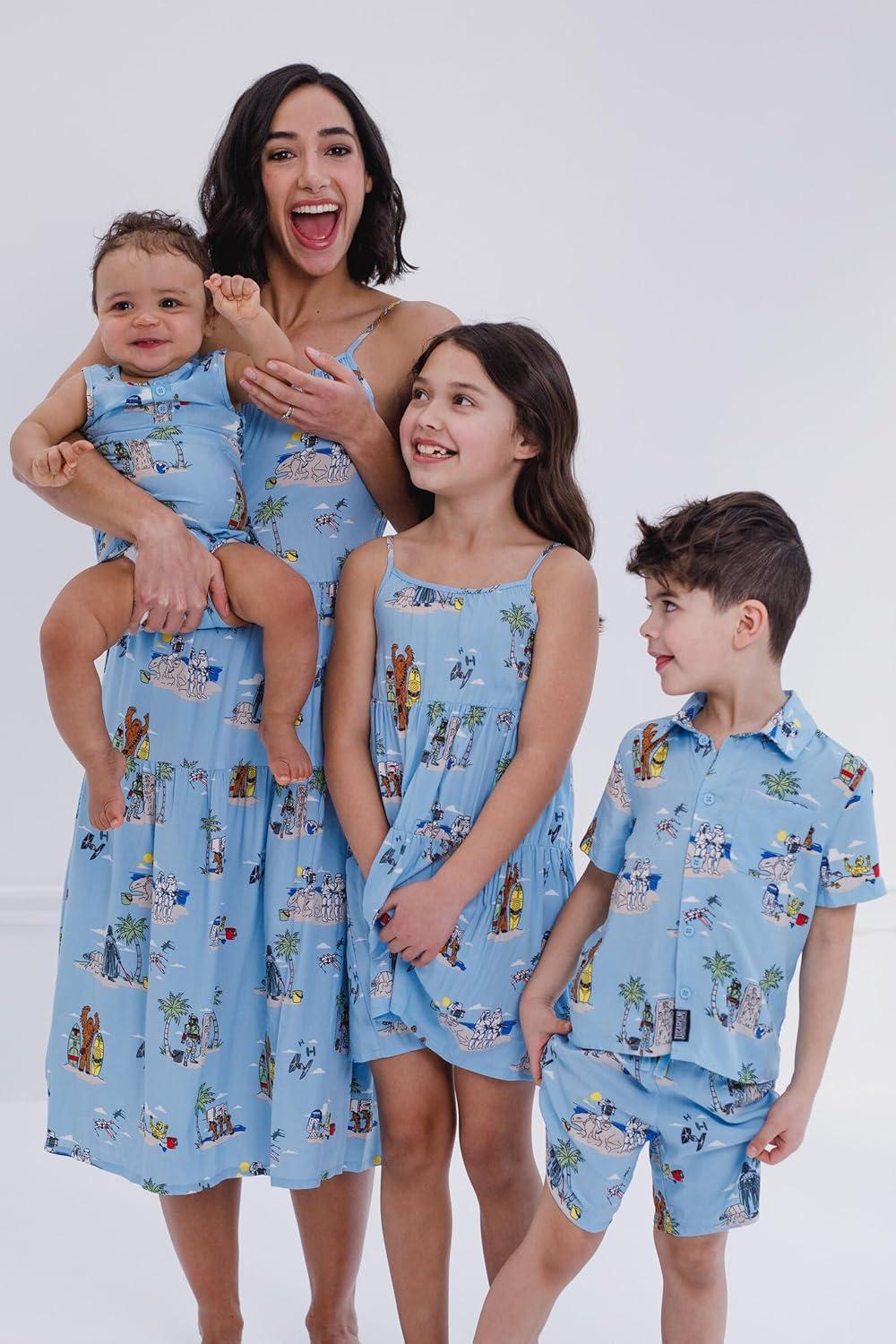 imageSTAR WARS Chewbacca Darth Vader R2D2 Stormtrooper TIE Fighter XWing Matching Family Hawaiian Button Down Shirt AdultBlue Island  Maxi Dress