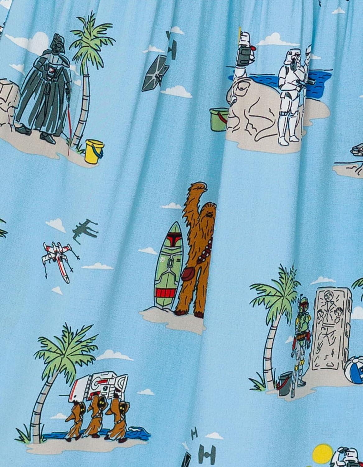 imageSTAR WARS Chewbacca Darth Vader R2D2 Stormtrooper TIE Fighter XWing Matching Family Hawaiian Button Down Shirt AdultBlue Island  Maxi Dress