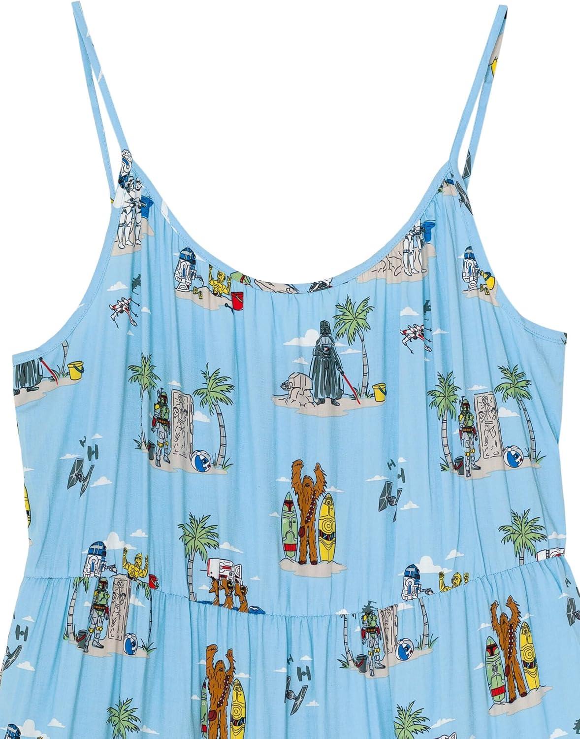 imageSTAR WARS Chewbacca Darth Vader R2D2 Stormtrooper TIE Fighter XWing Matching Family Hawaiian Button Down Shirt AdultBlue Island  Maxi Dress