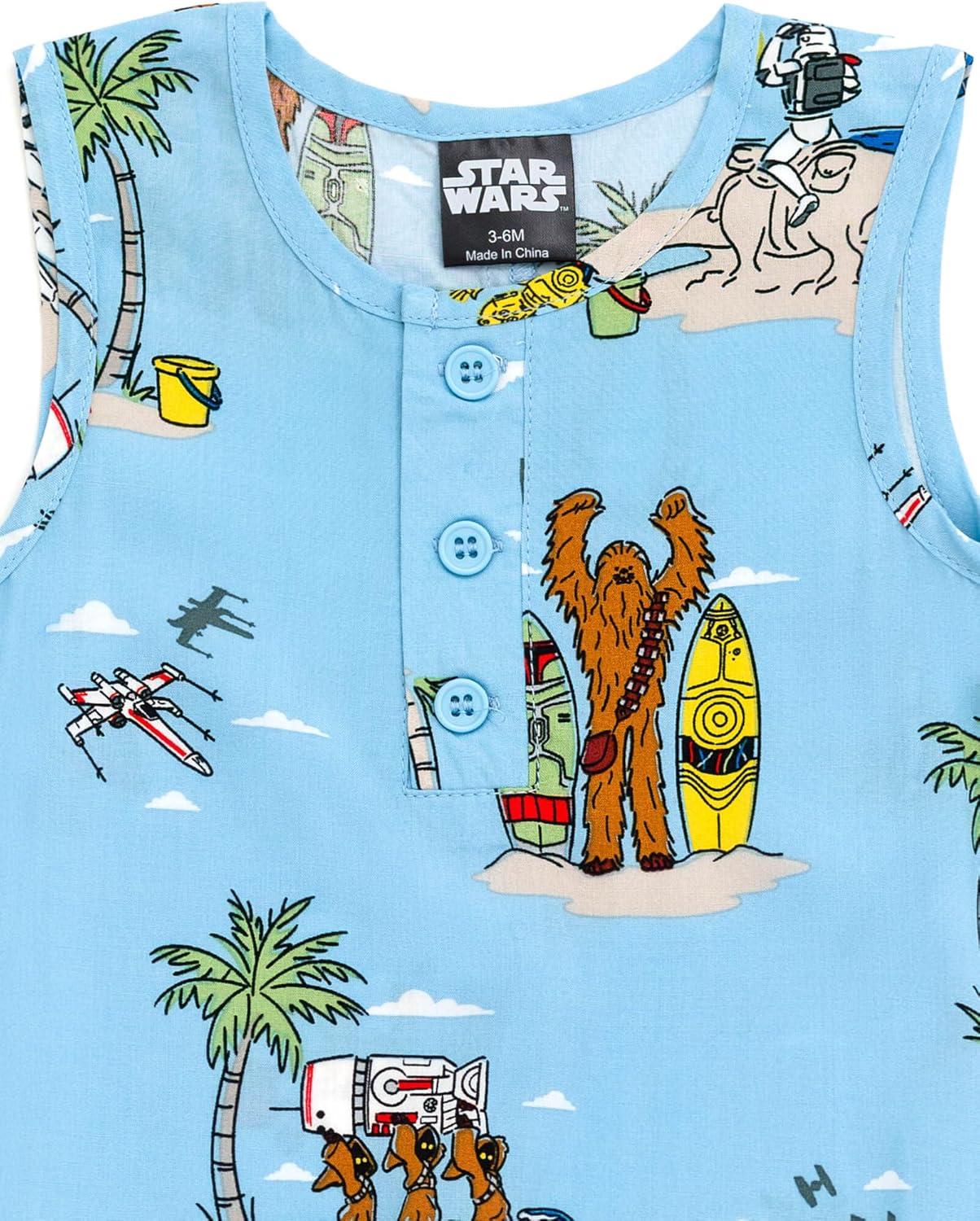 imageSTAR WARS Chewbacca Darth Vader R2D2 Stormtrooper TIE Fighter XWing Matching Family Hawaiian Button Down Shirt AdultBlue Island  Romper