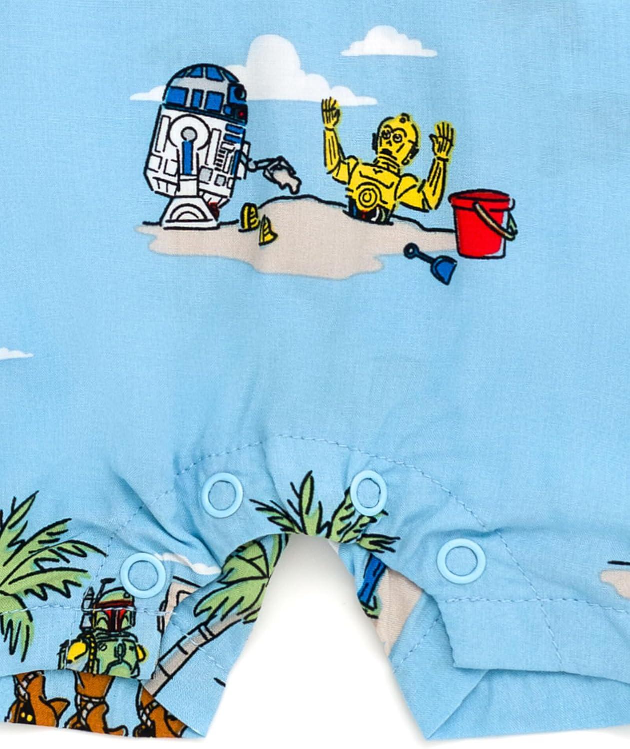 imageSTAR WARS Chewbacca Darth Vader R2D2 Stormtrooper TIE Fighter XWing Matching Family Hawaiian Button Down Shirt AdultBlue Island  Romper