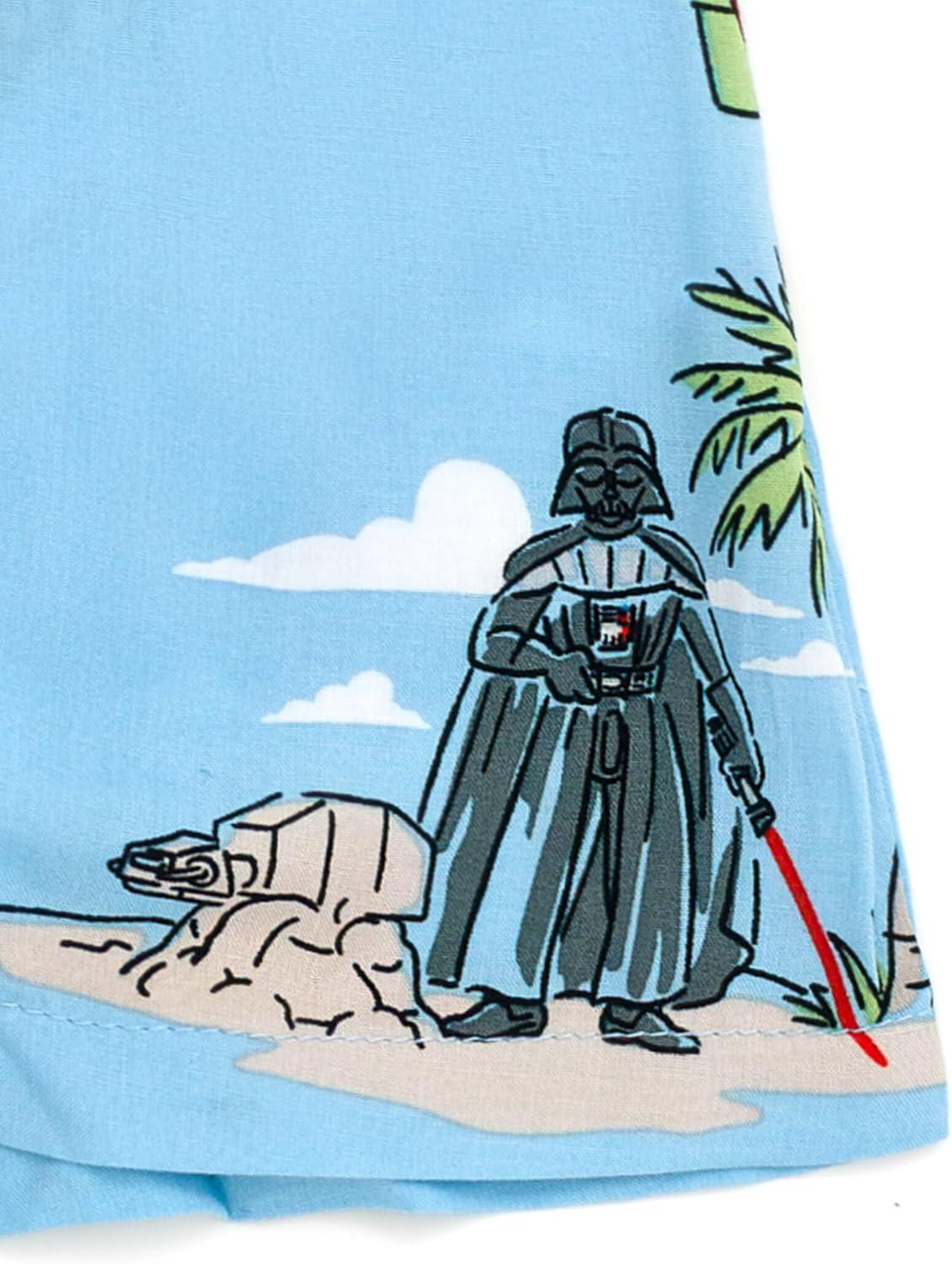 imageSTAR WARS Chewbacca Darth Vader R2D2 Stormtrooper TIE Fighter XWing Matching Family Hawaiian Button Down Shirt AdultBlue Island  Romper