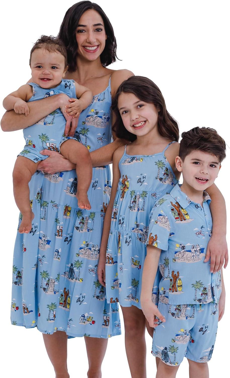 imageSTAR WARS Chewbacca Darth Vader R2D2 Stormtrooper TIE Fighter XWing Matching Family Hawaiian Button Down Shirt AdultBlue Island  Shorts Set