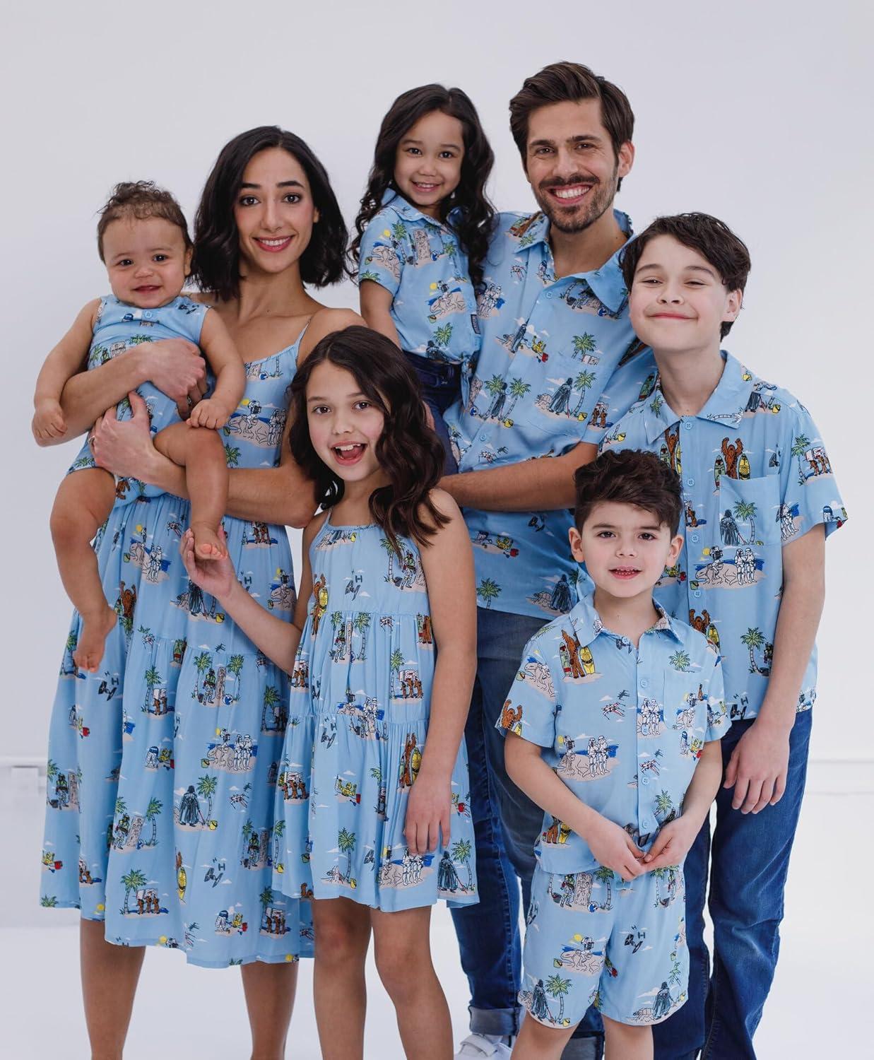 imageSTAR WARS Chewbacca Darth Vader R2D2 Stormtrooper TIE Fighter XWing Matching Family Hawaiian Button Down Shirt AdultBlue Island  Shorts Set