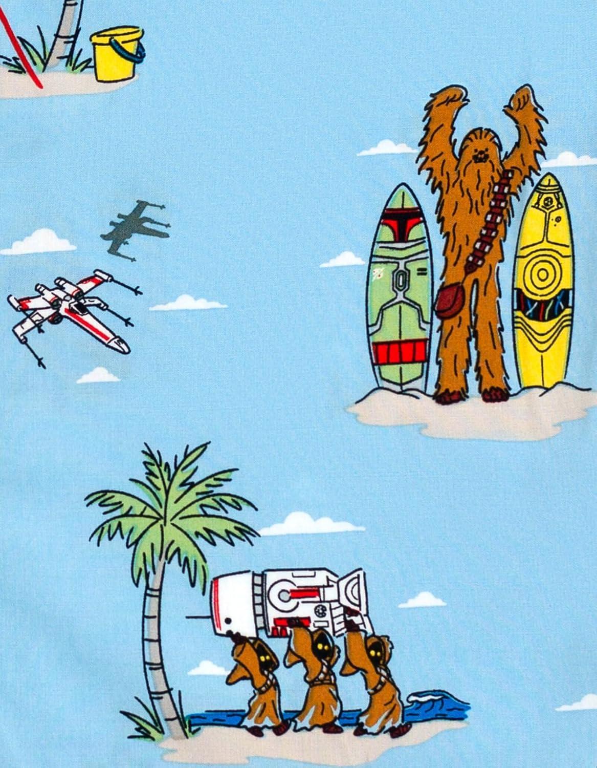 imageSTAR WARS Chewbacca Darth Vader R2D2 Stormtrooper TIE Fighter XWing Matching Family Hawaiian Button Down Shirt AdultBlue Island  Shorts Set