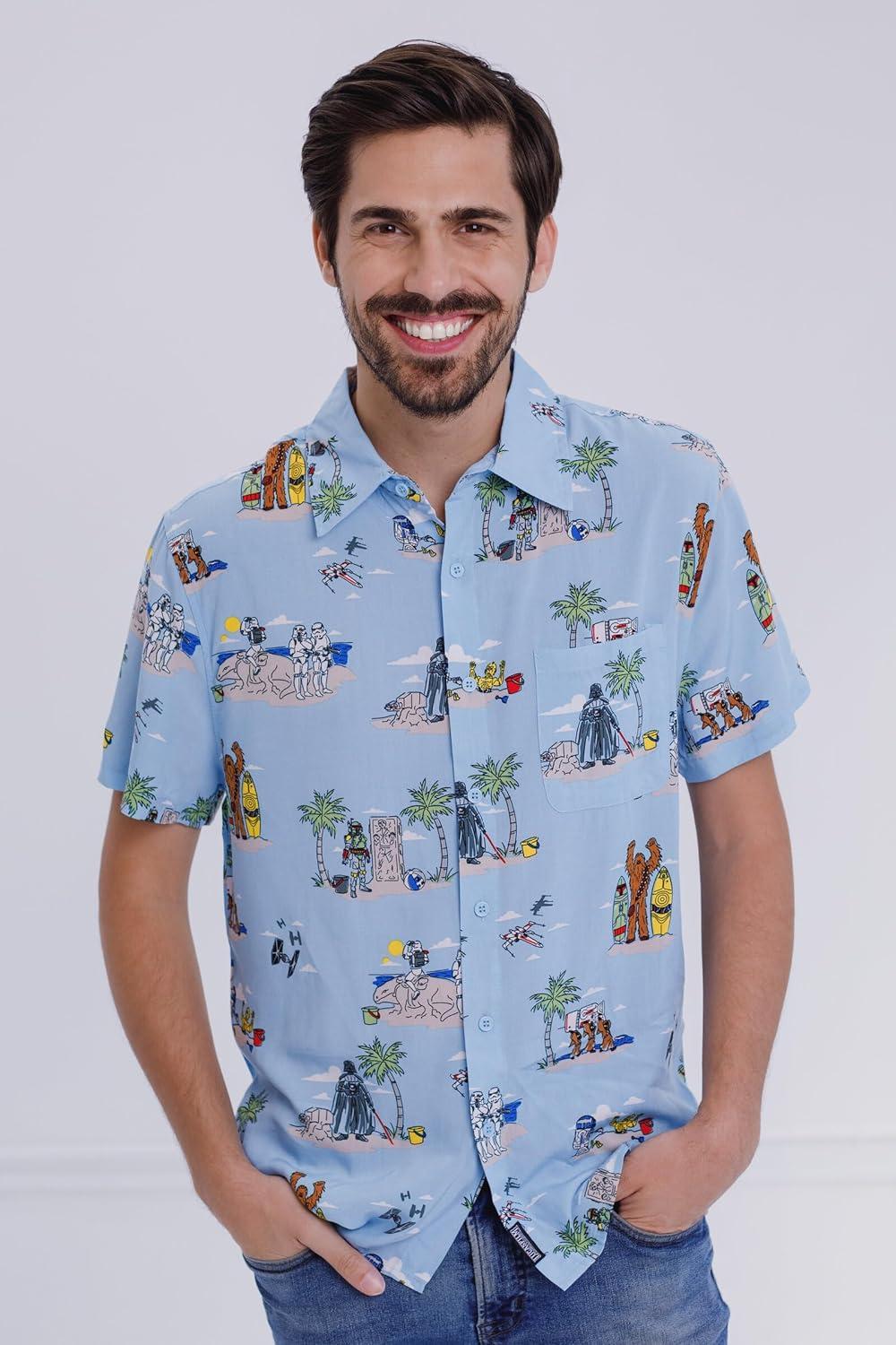 imageSTAR WARS Chewbacca Darth Vader R2D2 Stormtrooper TIE Fighter XWing Matching Family Hawaiian Button Down Shirt AdultMens Button Down