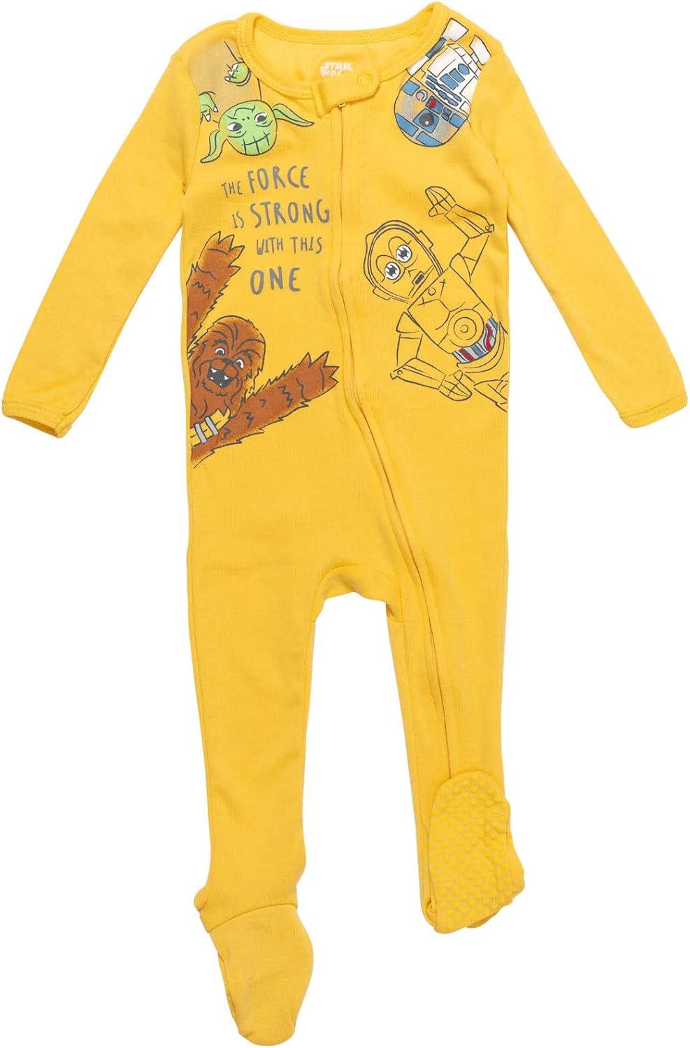 imageSTAR WARS Chewbacca R2 D2 Darth Vader Stormtrooper Baby 2 Pack Zip Up Long Sleeve Sleep N Play Coveralls Newborn to InfantYellow  Black  Grey