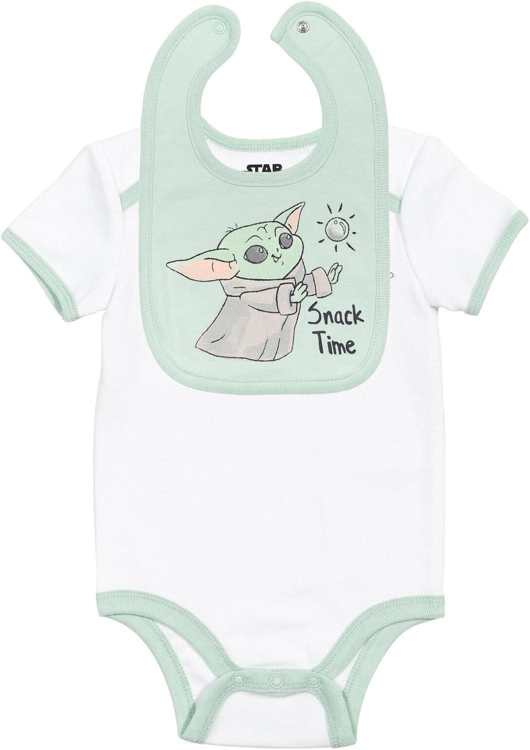 imageSTAR WARS Mandalorian The Child Baby Boys Layette Set Bodysuit Pants Bib HatWhiteGreen