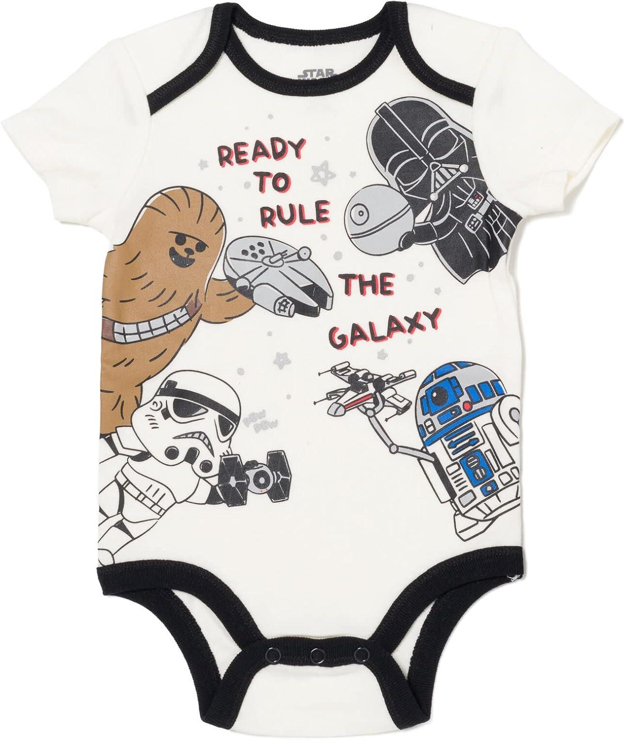 imageSTAR WARS Millennium Falcon Chewbacca Darth Vader Baby 3 Piece Outfit Set Cuddly Bodysuit Pants Hat Newborn to InfantWhite  Black