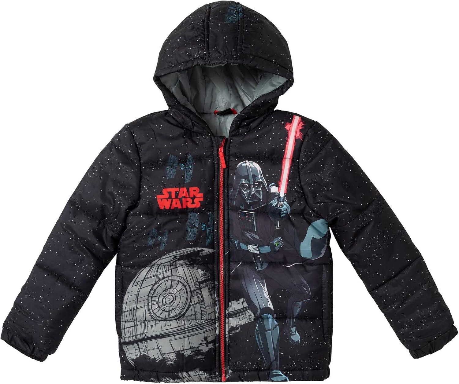 imageSTAR WARS TIE Fighter Darth Vader Zip Up Puffer Jacket Little Kid to Big KidBlack