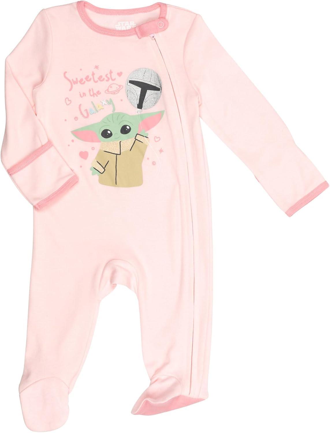imageSTAR WARS The Child Baby Girls Sleep N Play Coverall Headband Bib and Blanket 4 Piece NewbornPinkGreen