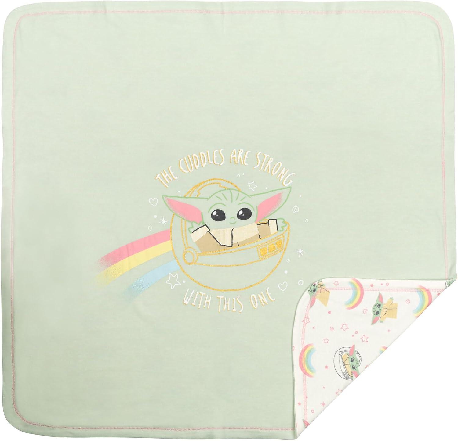 imageSTAR WARS The Child Baby Girls Sleep N Play Coverall Headband Bib and Blanket 4 Piece NewbornPinkGreen