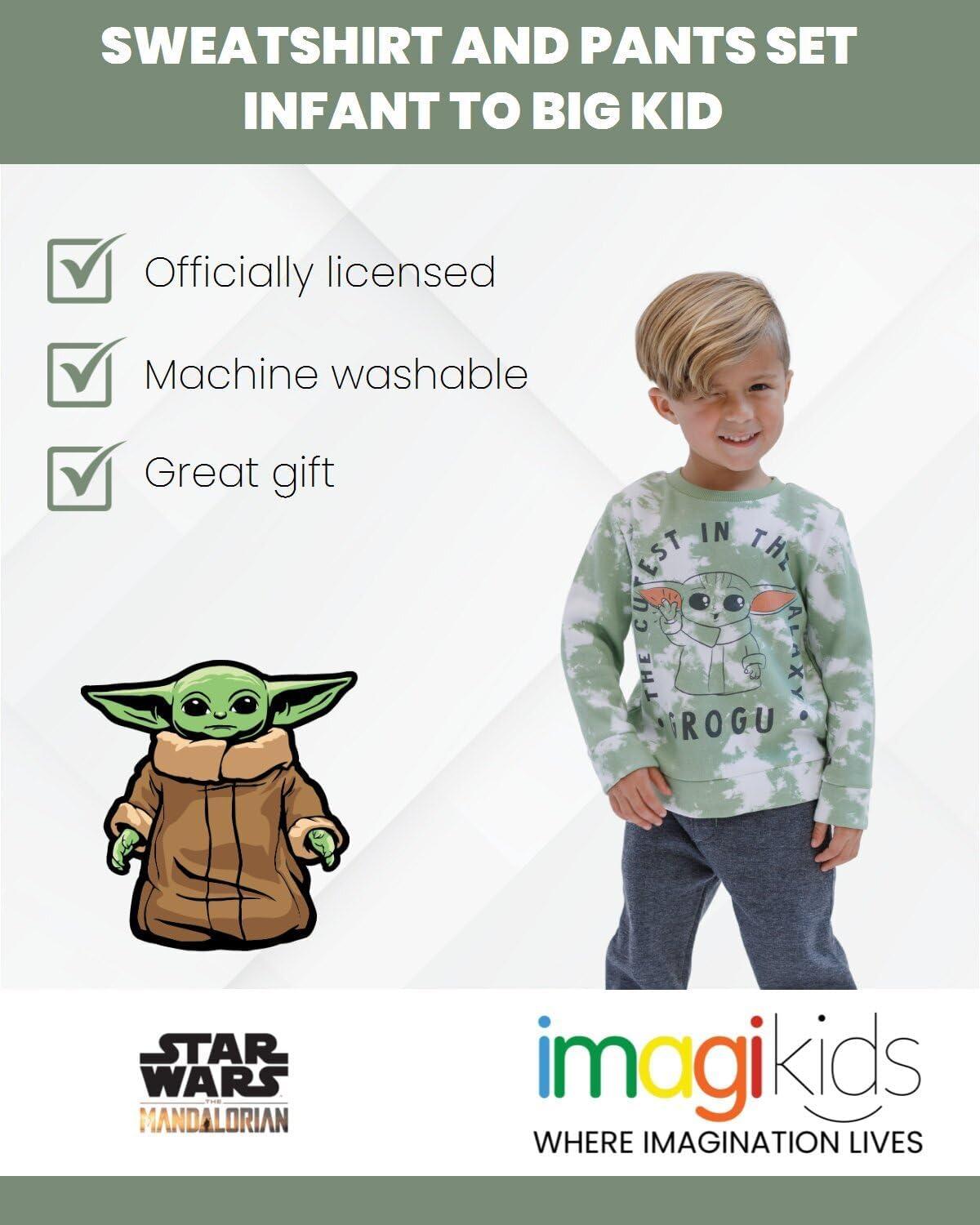 imageSTAR WARS The Mandalorian The Child Sweatshirt and Pants Set Infant to Big KidGreen  Grey