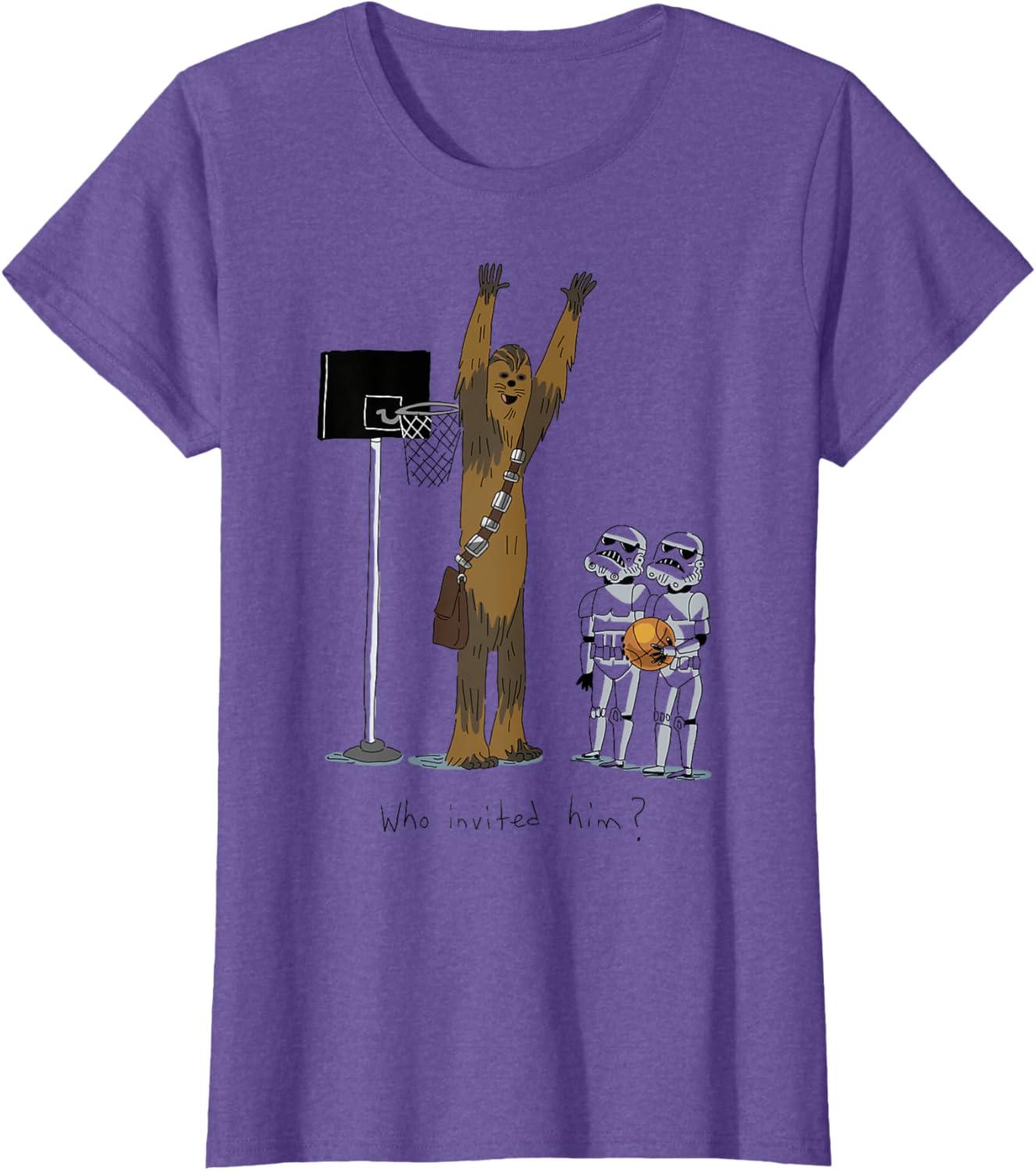 imageStar Wars Chewbacca Basketball Who Invited Him Disney TShirtPurple Heather