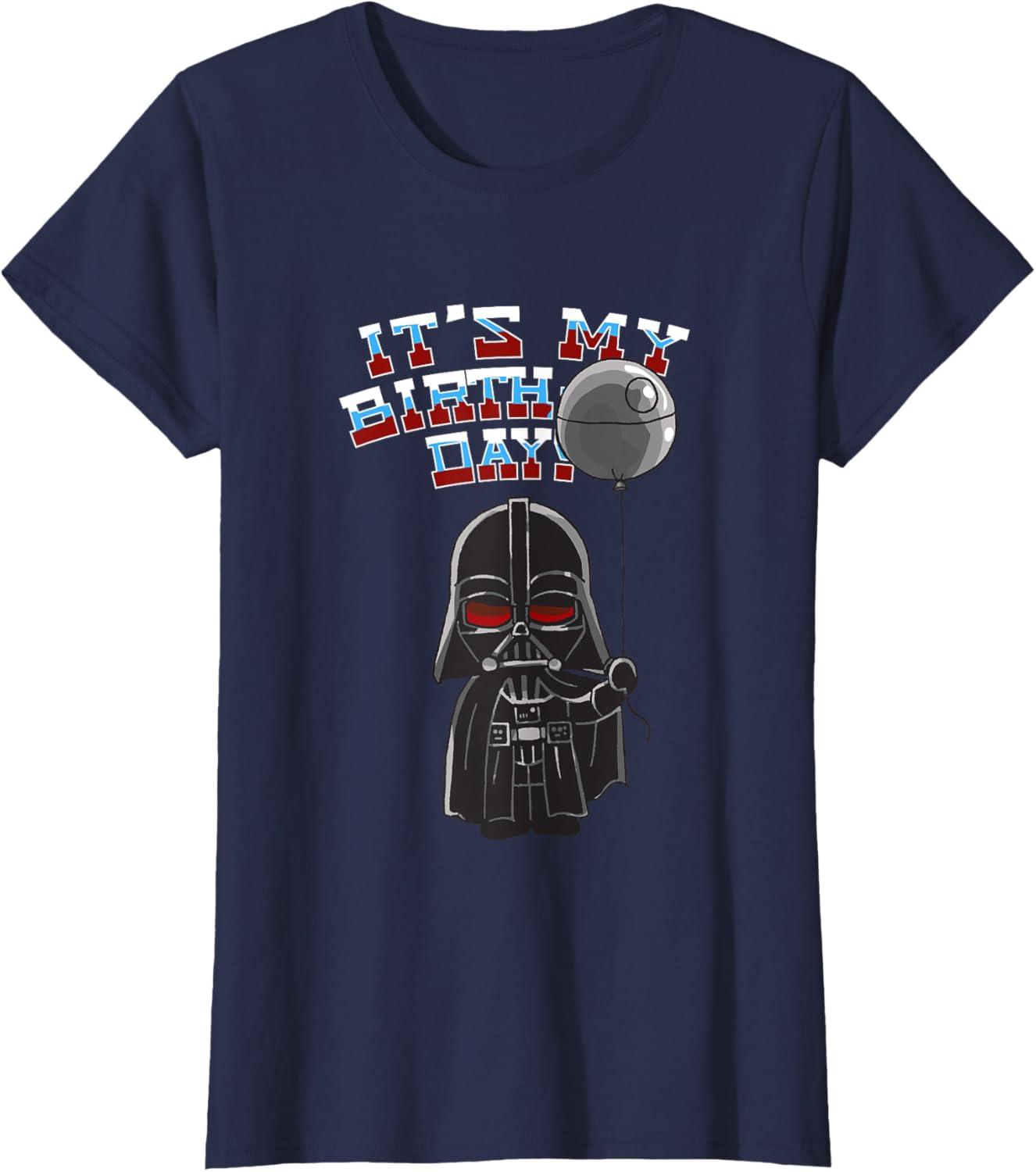 imageStar Wars Darth Vader Balloon Boy Its My Birthday TShirtNavy Blue