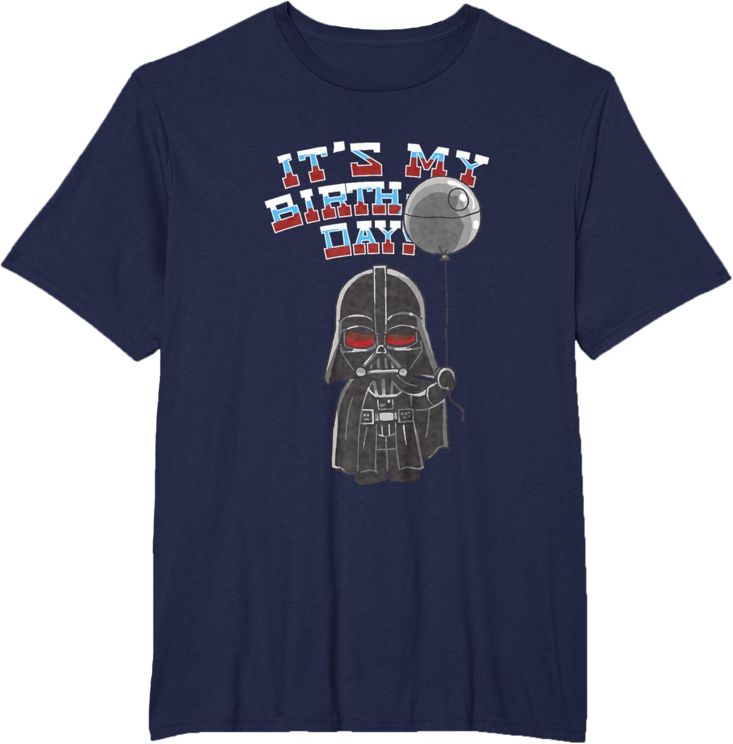 imageStar Wars Darth Vader Balloon Boy Its My Birthday TShirtNavy Blue