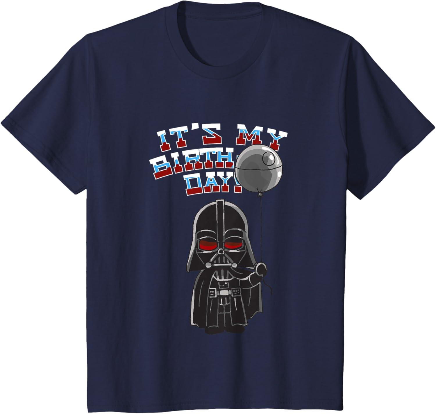 imageStar Wars Darth Vader Balloon Boy Its My Birthday TShirtNavy Blue