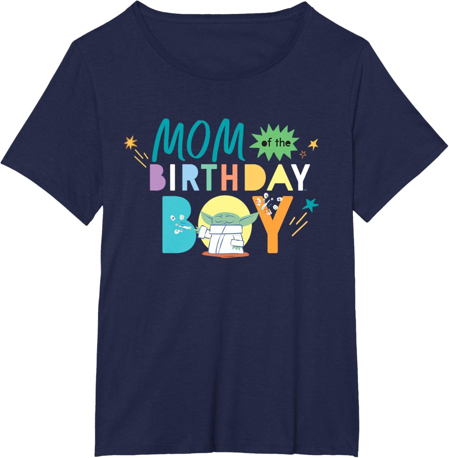 imageStar Wars Grogu Mandalorian Toon Mom of the Birthday Boy TShirtNavy Blue