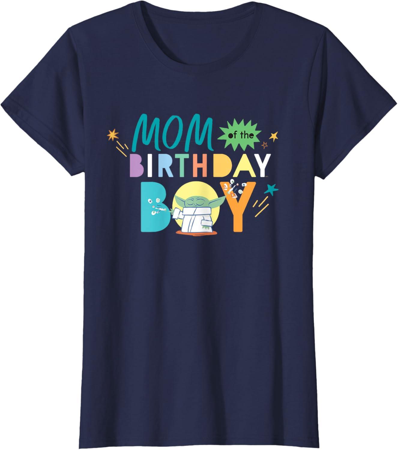 imageStar Wars Grogu Mandalorian Toon Mom of the Birthday Boy TShirtNavy Blue