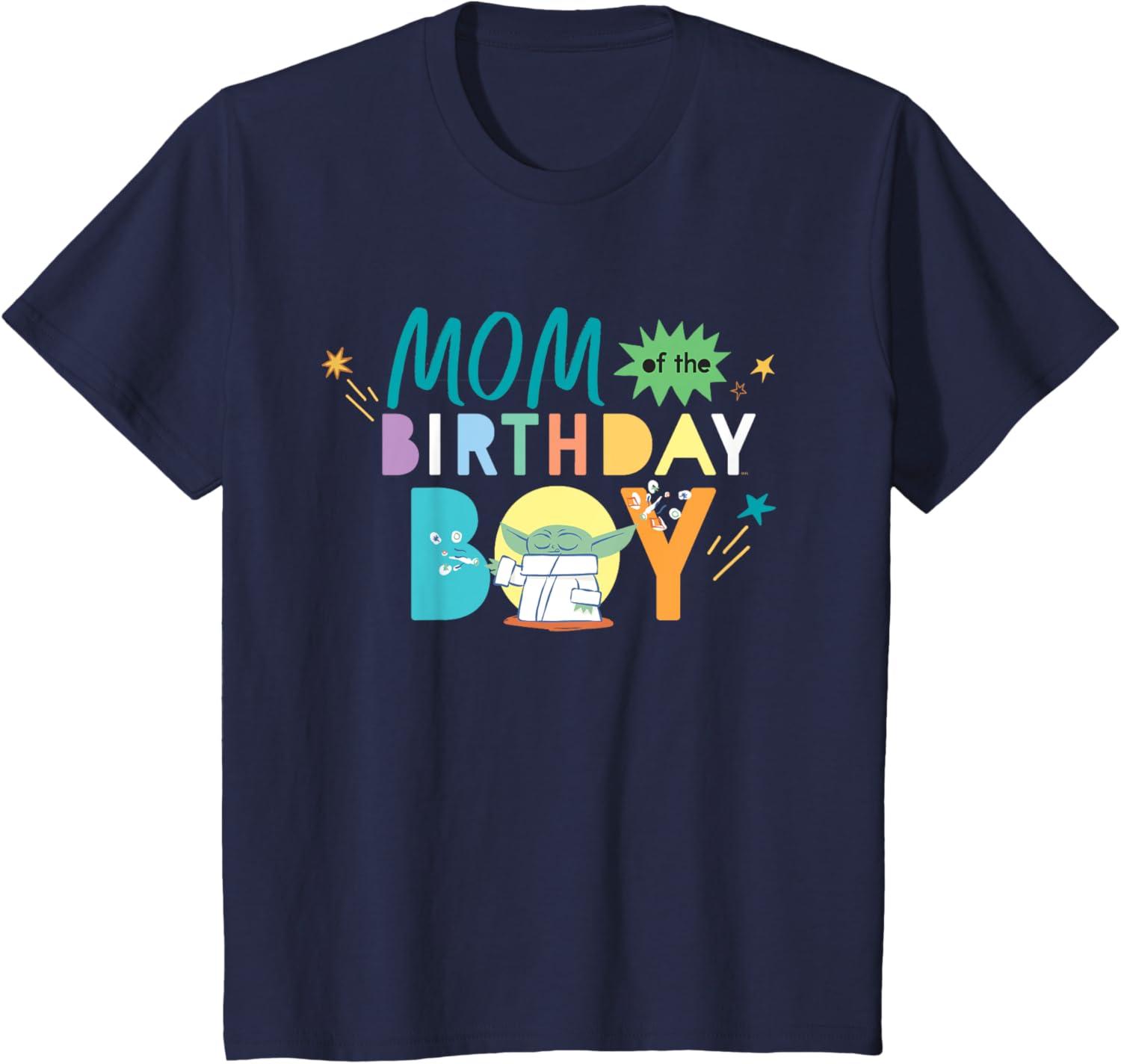 imageStar Wars Grogu Mandalorian Toon Mom of the Birthday Boy TShirtNavy Blue