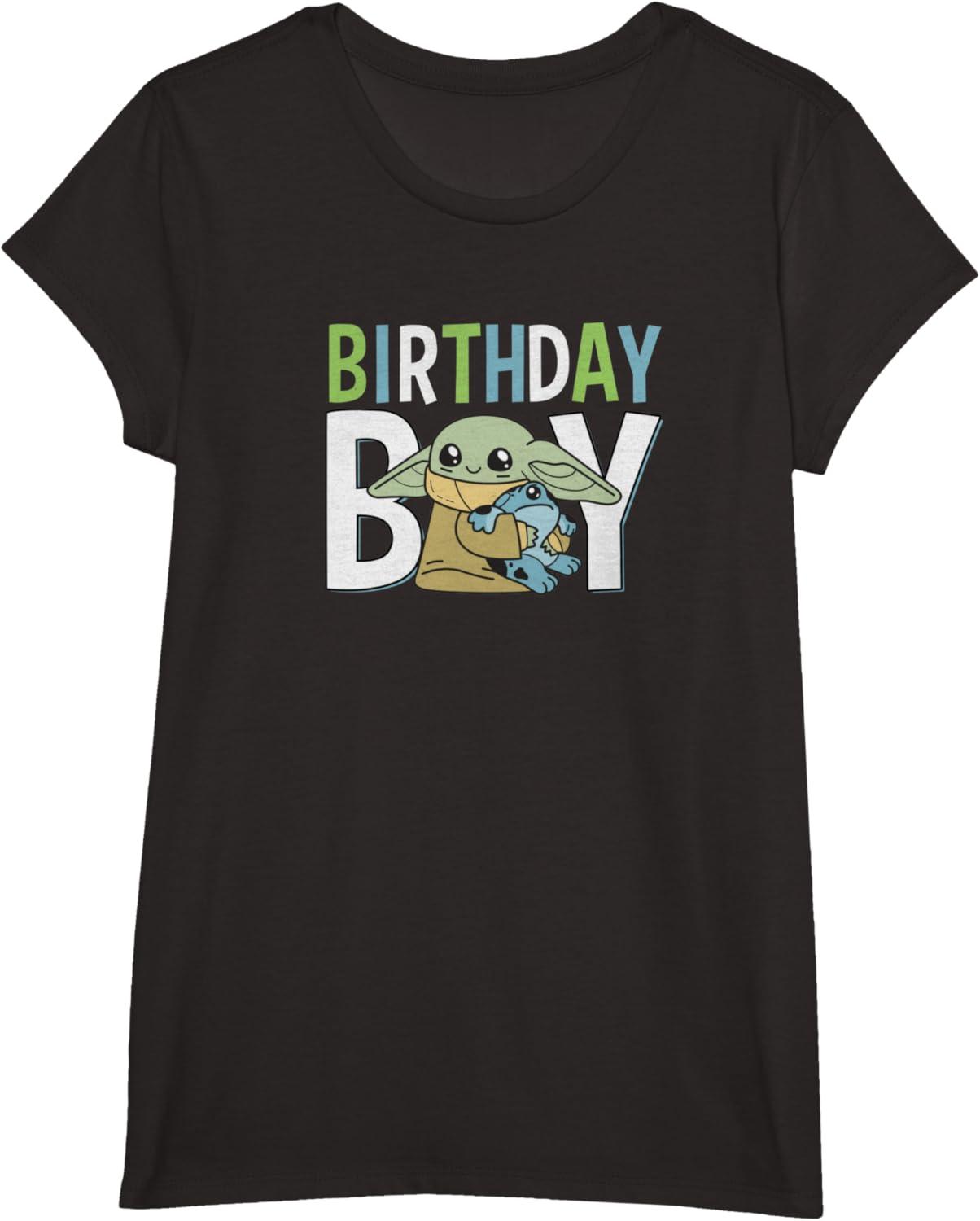 imageStar Wars The Mandalorian Grogu Birthday Boy Hug Blue Green TShirtBlack