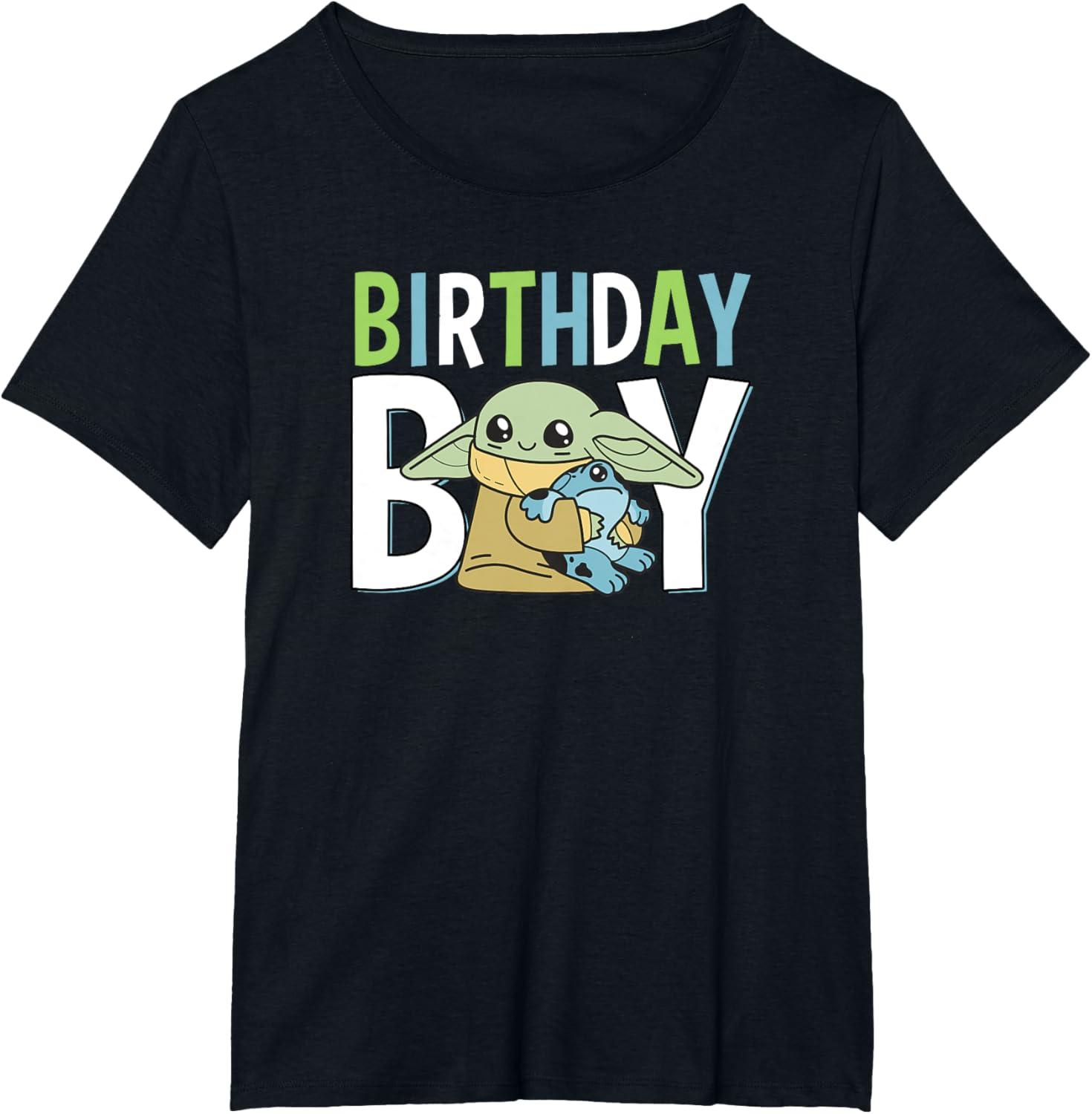 imageStar Wars The Mandalorian Grogu Birthday Boy Hug Blue Green TShirtBlack