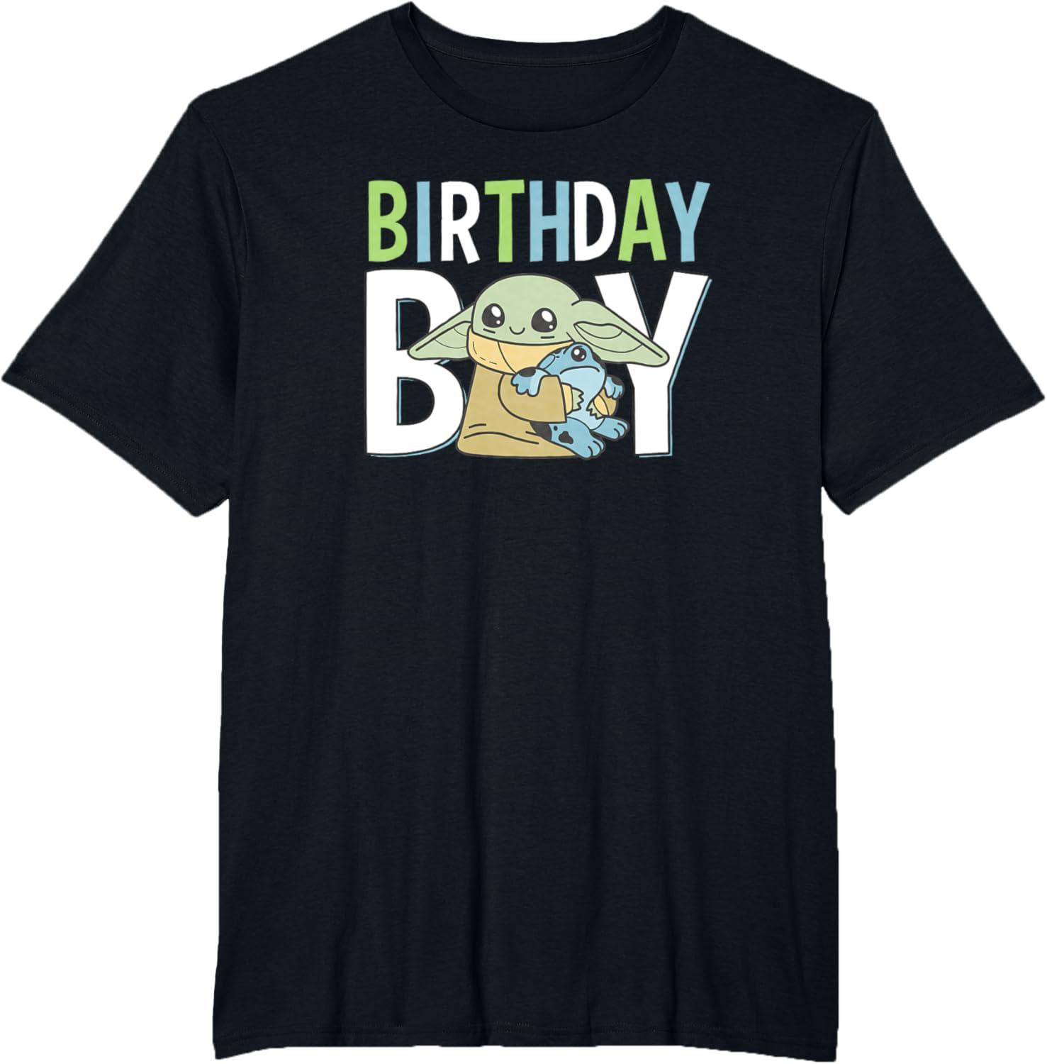 imageStar Wars The Mandalorian Grogu Birthday Boy Hug Blue Green TShirtBlack
