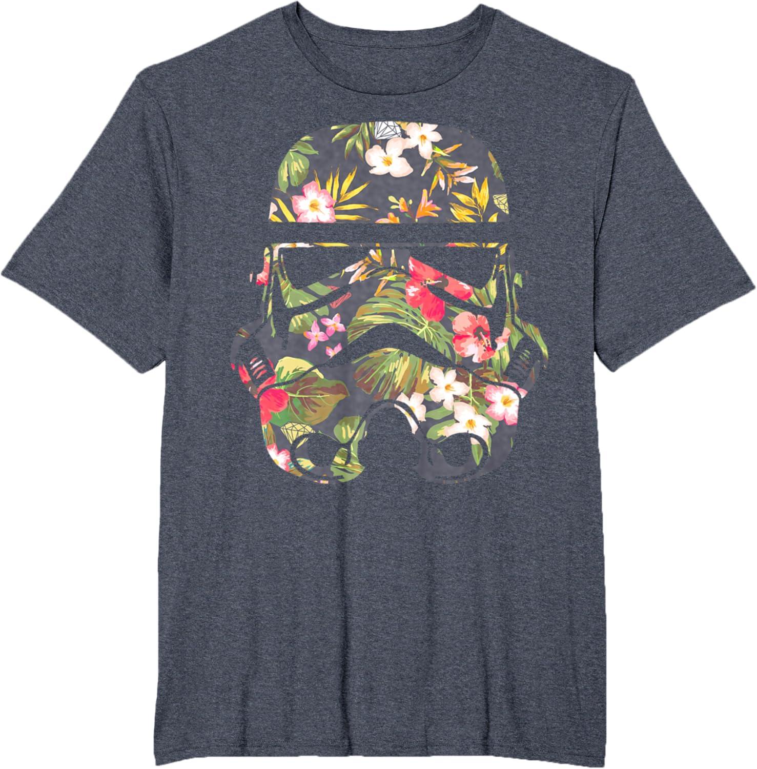 imageStar Wars Tropical Stormtrooper Floral Print Disney TShirtHeather Blue