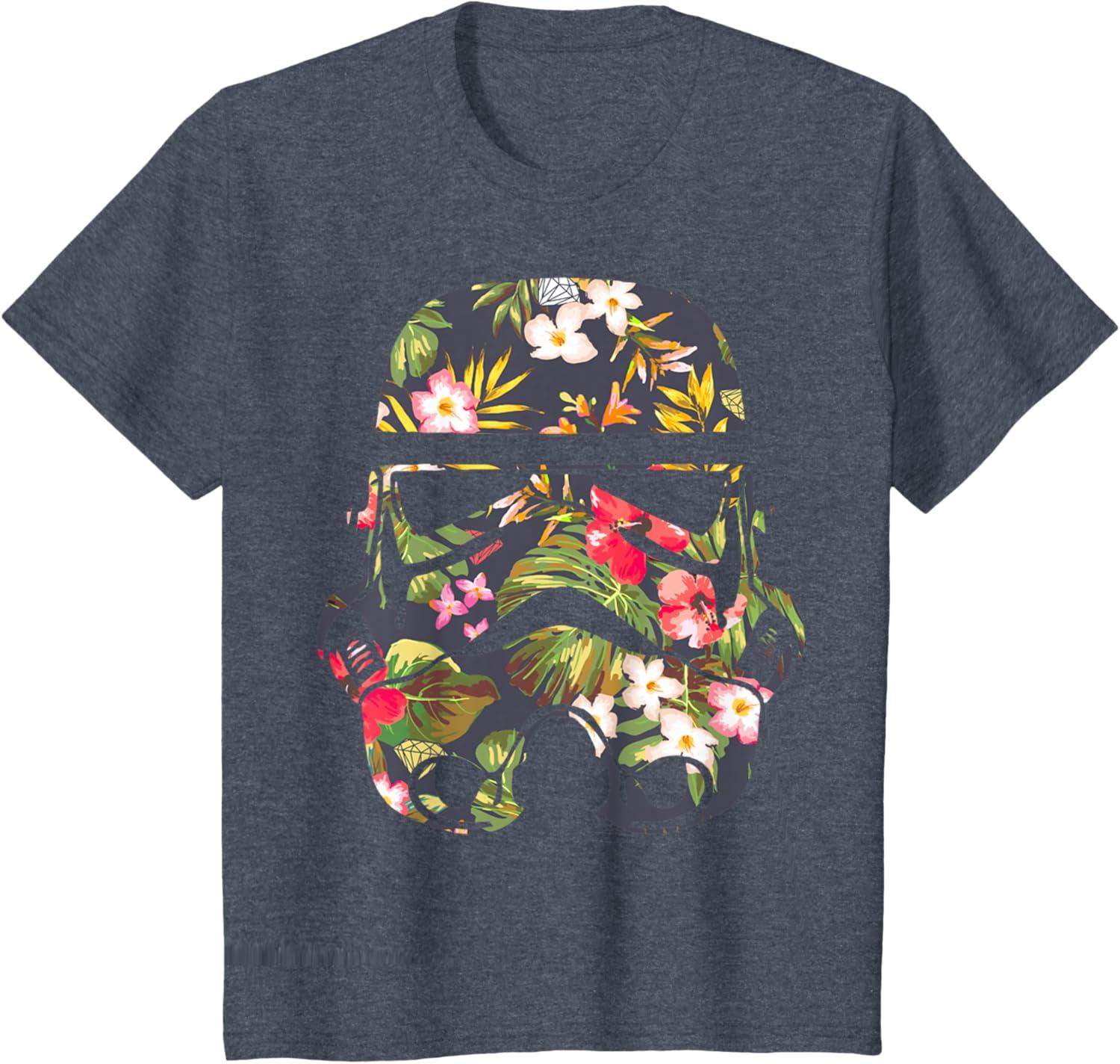 imageStar Wars Tropical Stormtrooper Floral Print Disney TShirtHeather Blue