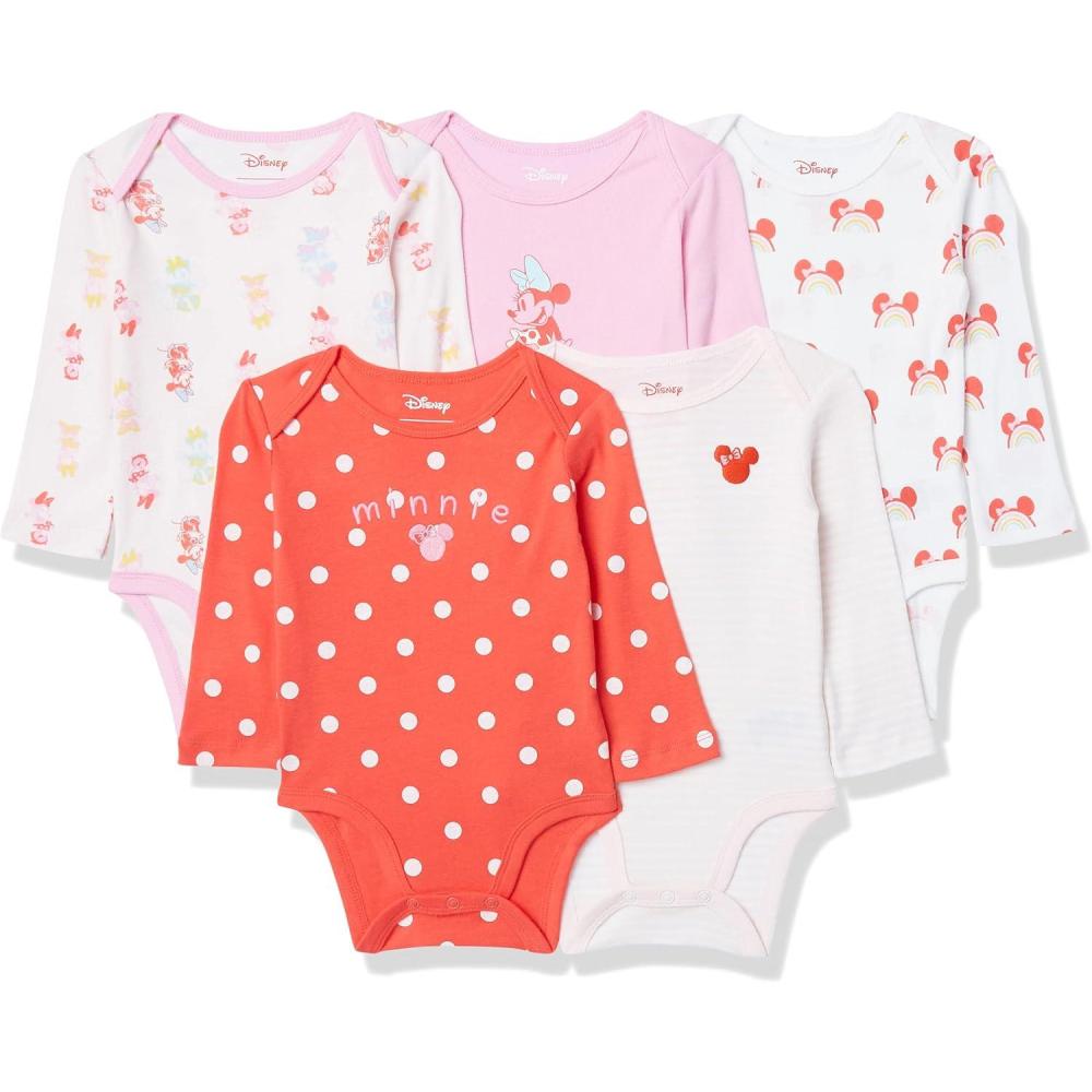 imageAmazon Essentials Disney  Marvel  Star Wars  Princess Baby Girls LongSleeve Bodysuits Pack of 5Minnie Rainbow Chaser