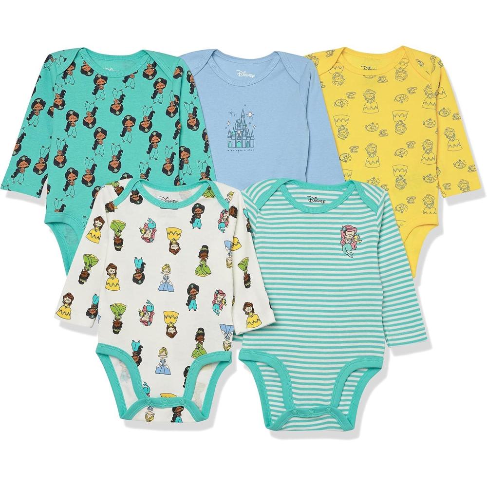 imageAmazon Essentials Disney  Marvel  Star Wars  Princess Baby Girls LongSleeve Bodysuits Pack of 5Princess Wish