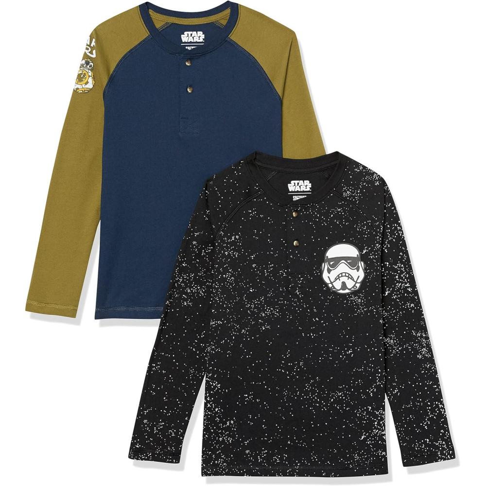 imageAmazon Essentials Disney  Marvel  Star Wars Boys and Toddlers LongSleeve Henley TShirts Pack of 2Star Wars Icons