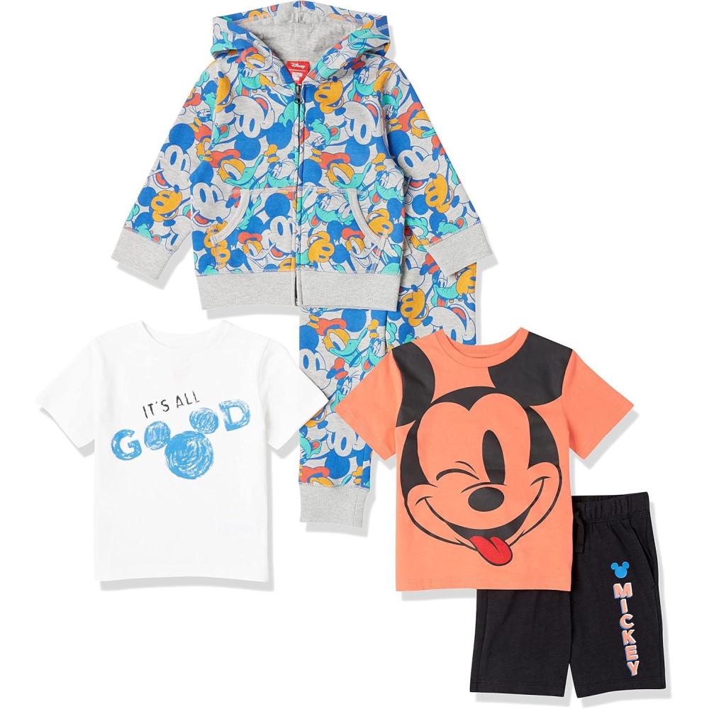 imageAmazon Essentials Disney  Marvel  Star Wars Boys and Toddlers Outfit Sets Previously Spotted Zebra Pack of 5Mickey Jumble