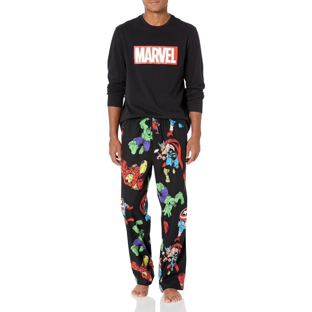 imageAmazon Essentials Disney  Marvel  Star Wars Mens Flannel Pajama Sleep SetsMarvel Avengers